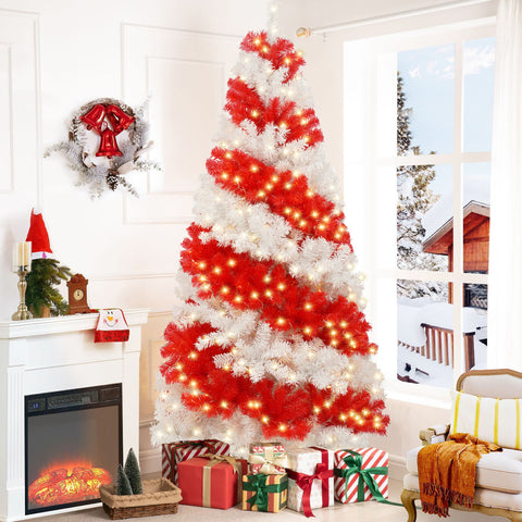 6ft Candy Cane Christmas Tree with 300 Warm White LED Lights & 900 Bendable Branches, Premium PVC Holiday Decoration for Home, Parties, Indoor Xmas Decor
