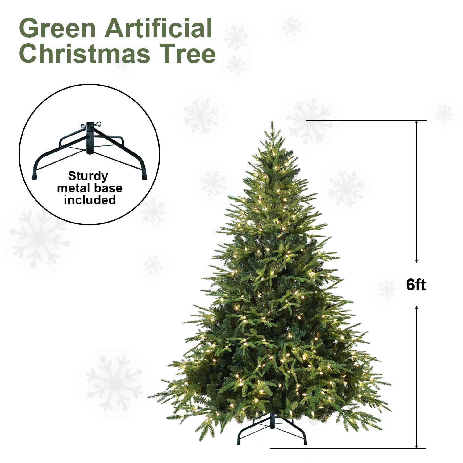 7.5ft Pre-Lit Hinged Artificial Christmas Tree | 650 Warm White Incandescent Lights | 3135 PE+PVC Tips | Memory Wire Branches | Foldable Metal Stand | Green | Realistic Holiday Decor for Home & Office