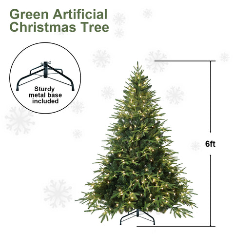 7.5ft Pre-Lit Hinged Artificial Christmas Tree | 650 Warm White Incandescent Lights | 3135 PE+PVC Tips | Memory Wire Branches | Foldable Metal Stand | Green | Realistic Holiday Decor for Home & Office