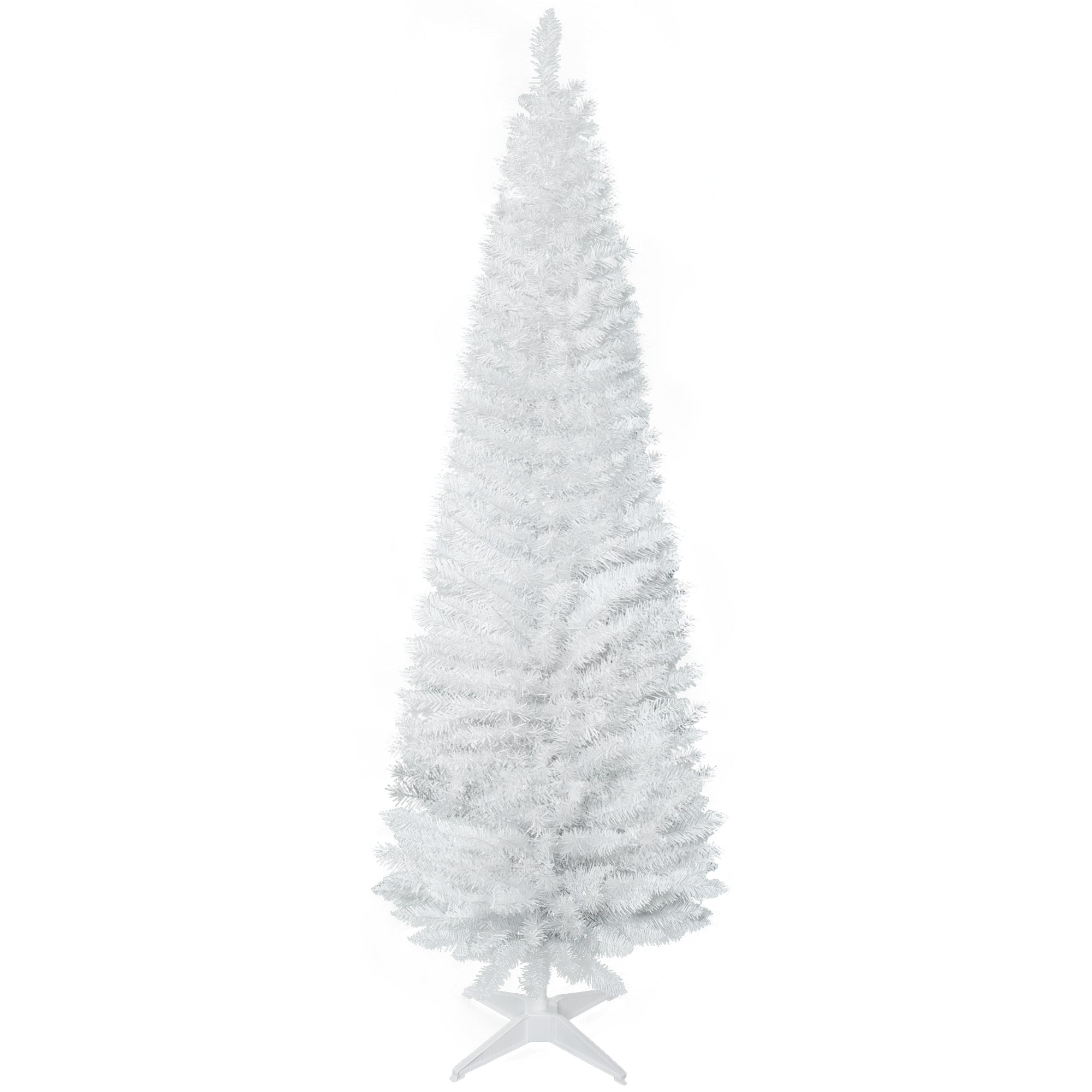 HOMCOM 6ft Slim Pencil Christmas Tree - White, Realistic Artificial Xmas Tree with 390 Branch Tips & Plastic Stand, Easy Assembly, Perfect for Home & Office Decor