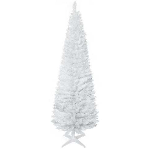 HOMCOM 6ft Slim Pencil Christmas Tree - White, Realistic Artificial Xmas Tree with 390 Branch Tips & Plastic Stand, Easy Assembly, Perfect for Home & Office Decor