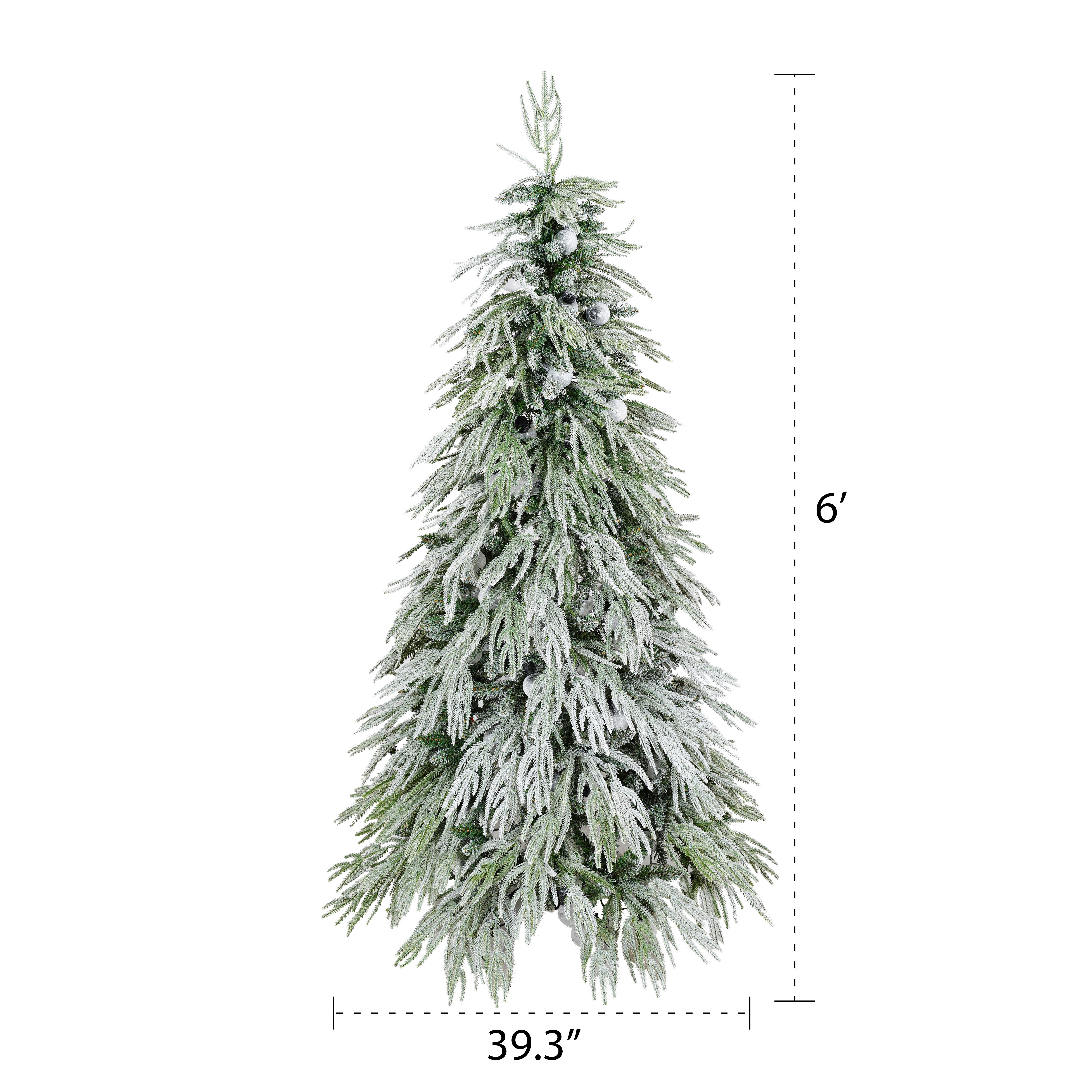 6FT Snow Flocked Spruce Christmas Tree | Hinged Artificial Tree with Warm White LED Lights | PE/PVC Mix, White/Green | Home, Office, Holiday Decor