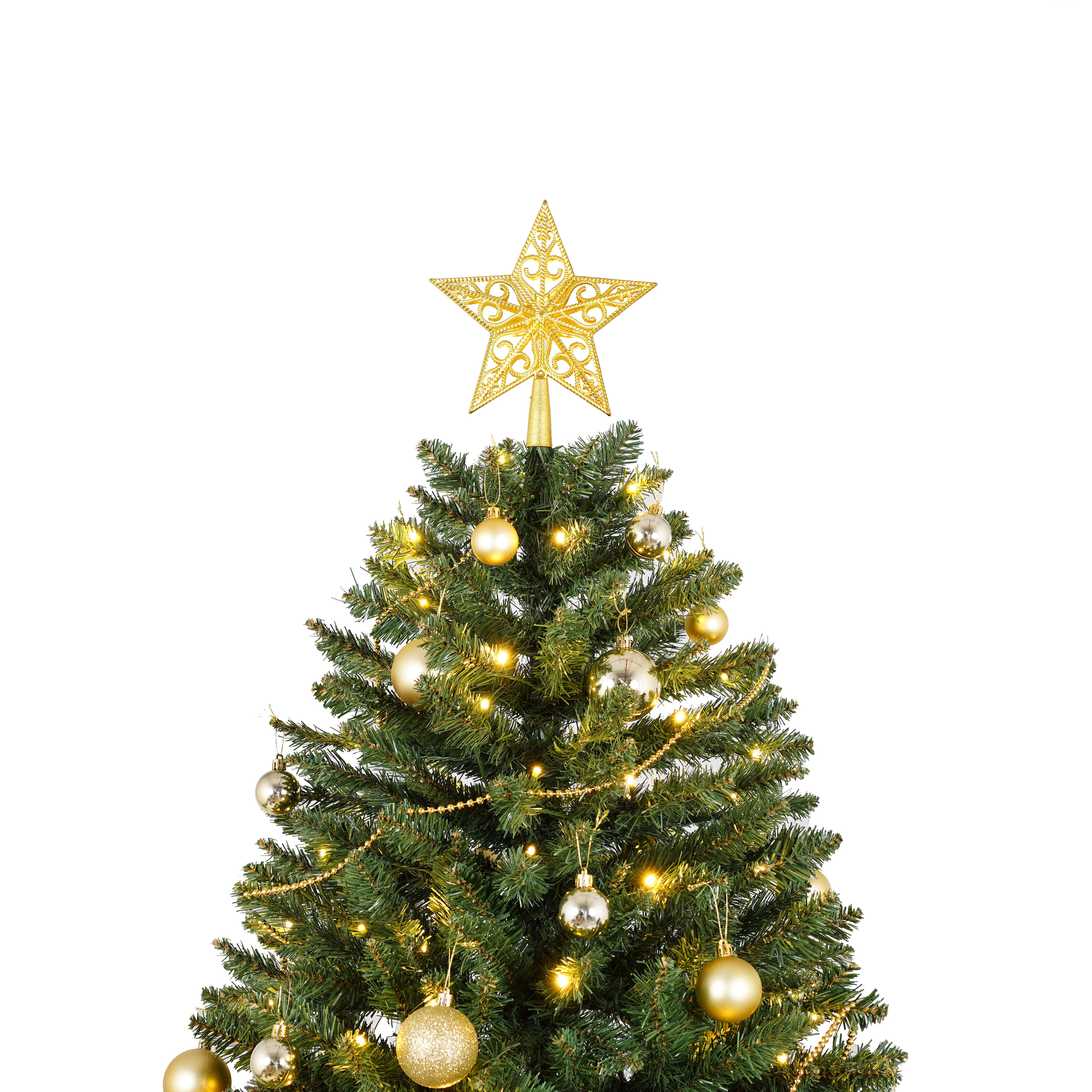 6FT Green Christmas Tree: 250 Warm White LED Lights, 1000 Realistic PVC &amp; Hard Needle Tips, Hinged Branches, Sturdy Metal Stand for Indoor Home Holiday Decor