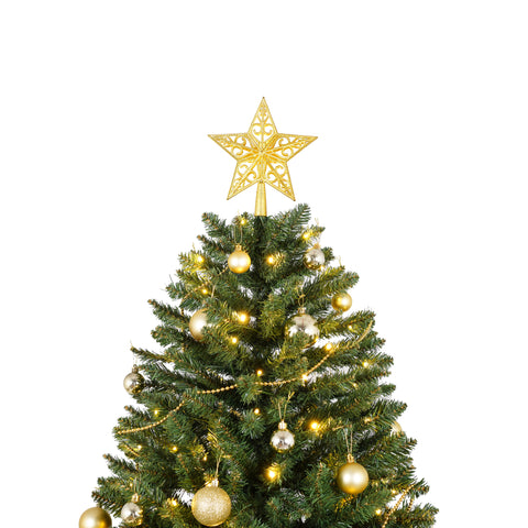 6FT Green Christmas Tree: 250 Warm White LED Lights, 1000 Realistic PVC &amp; Hard Needle Tips, Hinged Branches, Sturdy Metal Stand for Indoor Home Holiday Decor