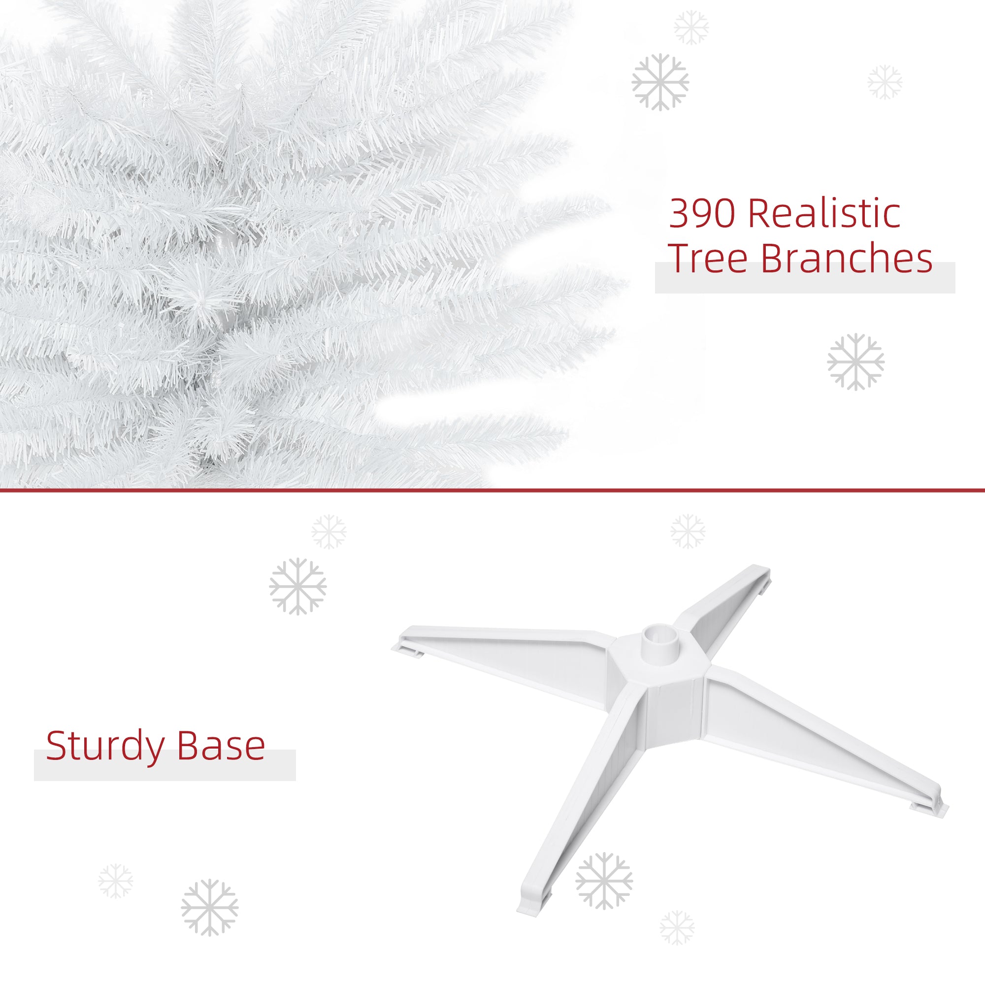 HOMCOM 6ft Slim Pencil Christmas Tree - White, Realistic Artificial Xmas Tree with 390 Branch Tips & Plastic Stand, Easy Assembly, Perfect for Home & Office Decor