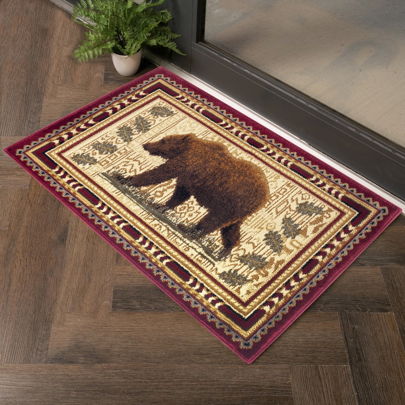 Nature's Nest Lodge Area Rug (2'7" x 7'3") - Stain-Resistant Polypropylene, Red Southwestern Bear Design for High-Traffic Living Rooms, Entryways, &amp; Bedrooms, Durable &amp; Pet-Friendly, 0.39" Pile, Made in Turkey