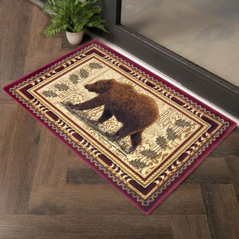 Nature's Nest Lodge Area Rug (2'7" x 7'3") - Stain-Resistant Polypropylene, Red Southwestern Bear Design for High-Traffic Living Rooms, Entryways, &amp; Bedrooms, Durable &amp; Pet-Friendly, 0.39" Pile, Made in Turkey
