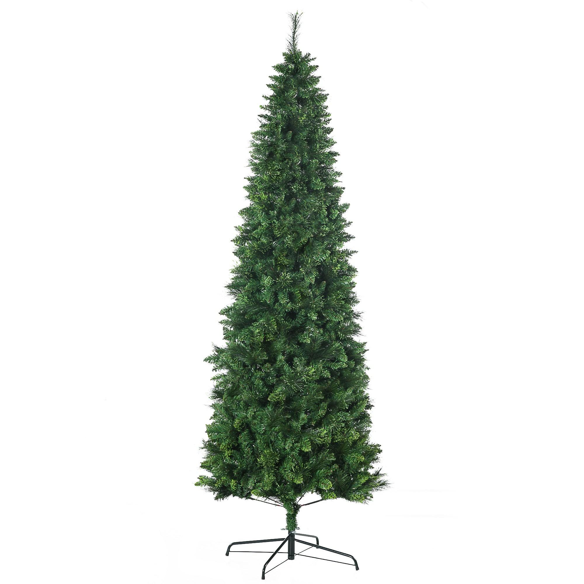 HOMCOM 7.5ft Pencil Artificial Christmas Tree - Realistic Green Pine Needles, 1075 Branches, Auto-Open, Steel Base for Indoor Holiday Decor