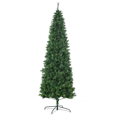 HOMCOM 7.5ft Pencil Artificial Christmas Tree - Realistic Green Pine Needles, 1075 Branches, Auto-Open, Steel Base for Indoor Holiday Decor