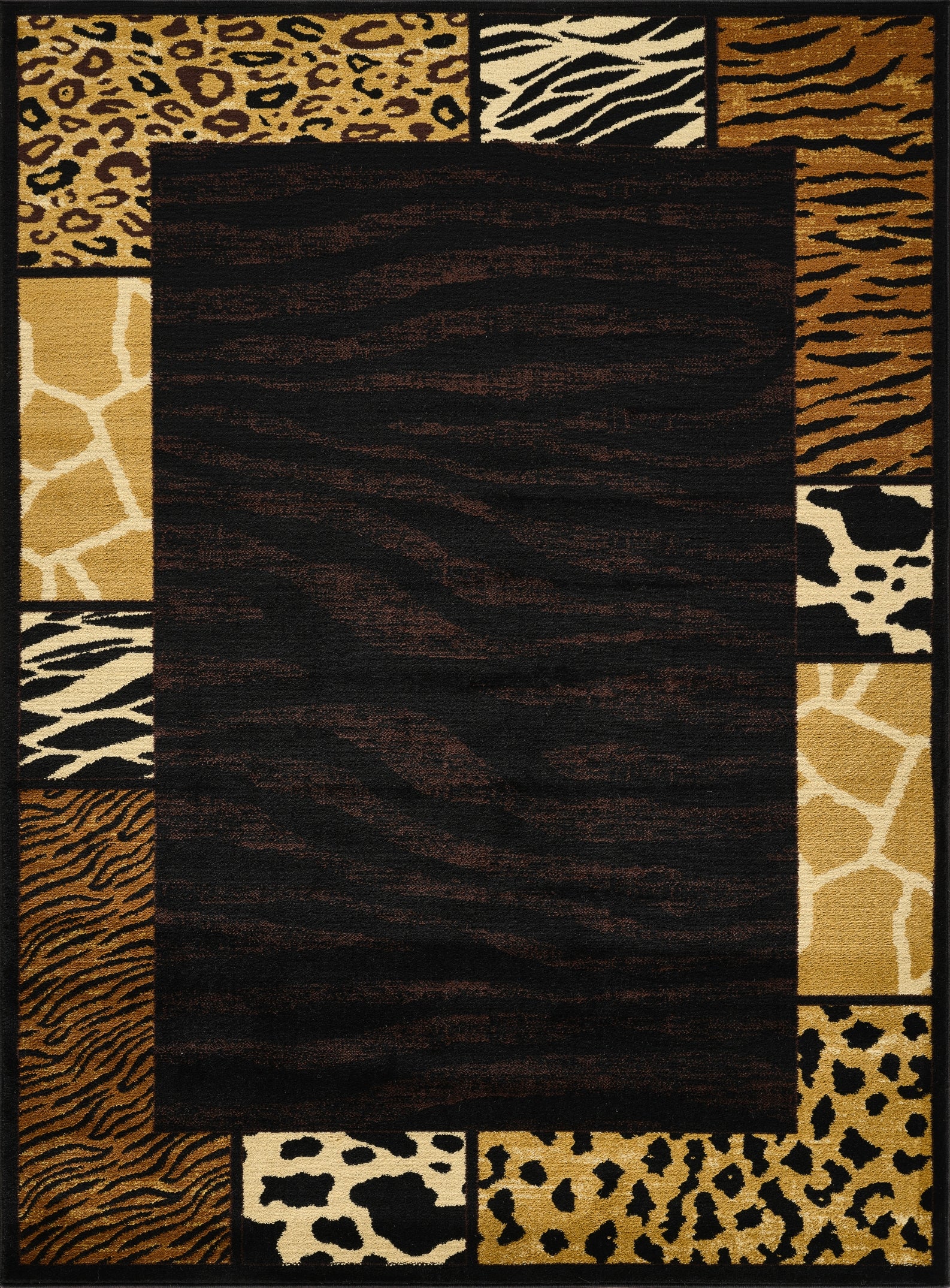 Tribes Black Animal Print Area Rug - 2x3 ft Machine-Made Polypropylene Lodge Style Accent Mat for Entryway, Living Room, Rustic Decor