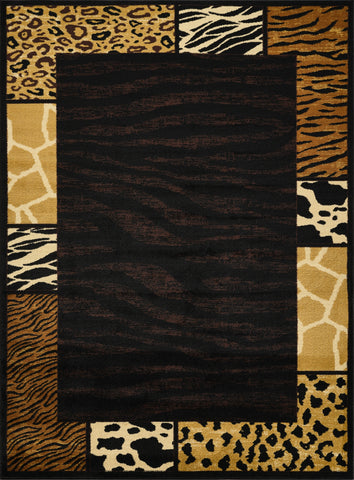 Tribes Black Animal Print Area Rug - 2x3 ft Machine-Made Polypropylene Lodge Style Accent Mat for Entryway, Living Room, Rustic Decor