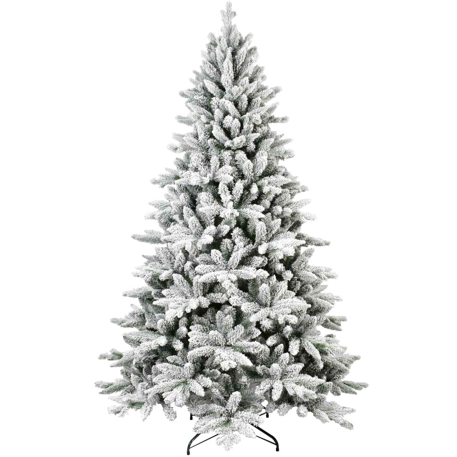 7ft Snowy Flocked Christmas Tree | 1514 Dense PE+PVC Tips | Hinged for Easy Setup | Sturdy Metal Stand | Full Artificial Xmas Tree for Indoor Holiday Decor
