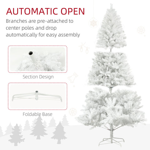 HOMCOM 6ft White Unlit Artificial Christmas Tree - 1000 Branch Tips, Auto-Open, Steel Base - Realistic Holiday Decor for Home &amp; Office, Easy Assembly &amp; Storage