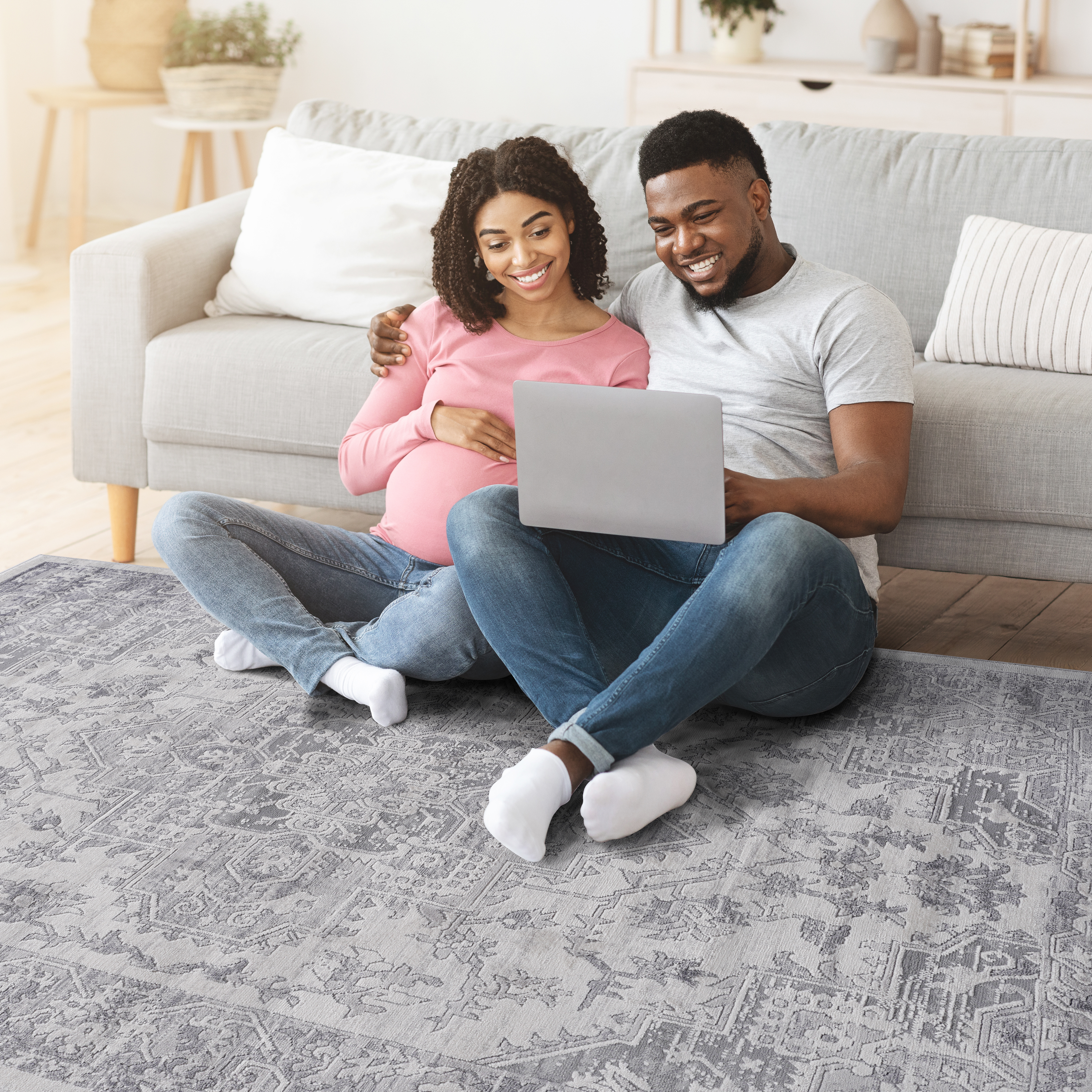 MARFI Collection 5x7 Silver Oriental Area Rug - Stain Resistant, Kid & Pet Friendly Polyester with Cotton Backing - Durable, Easy Care, Medium Pile - Turkish Made for Living Room, Bedroom, Entryway