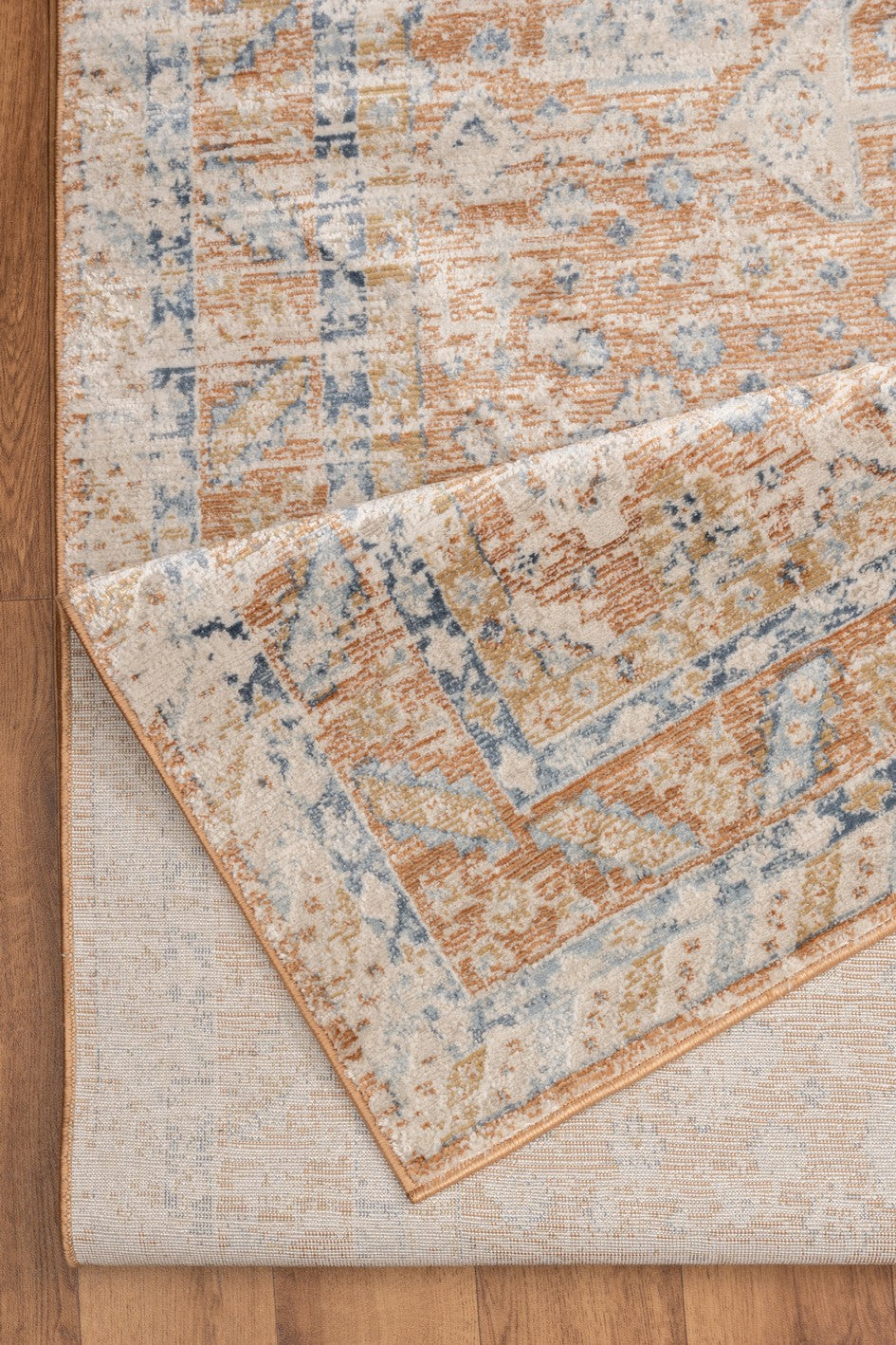 Noble GC_GEN7004 Rust Medallion 2'7" x 7'3" Polyester Area Rug - Durable, Stain Resistant, Low Pile for Entryways &amp; High Traffic, Made in Turkey