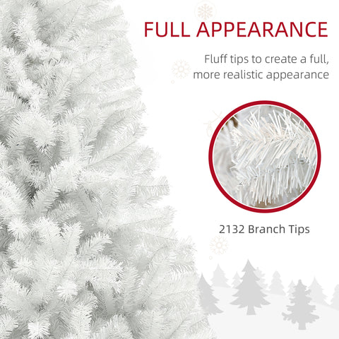 HOMCOM 9ft White Artificial Christmas Tree - Unlit Xmas Tree w/ 2132 Branch Tips, Auto Open, Steel Base for Home & Office Holiday Decor