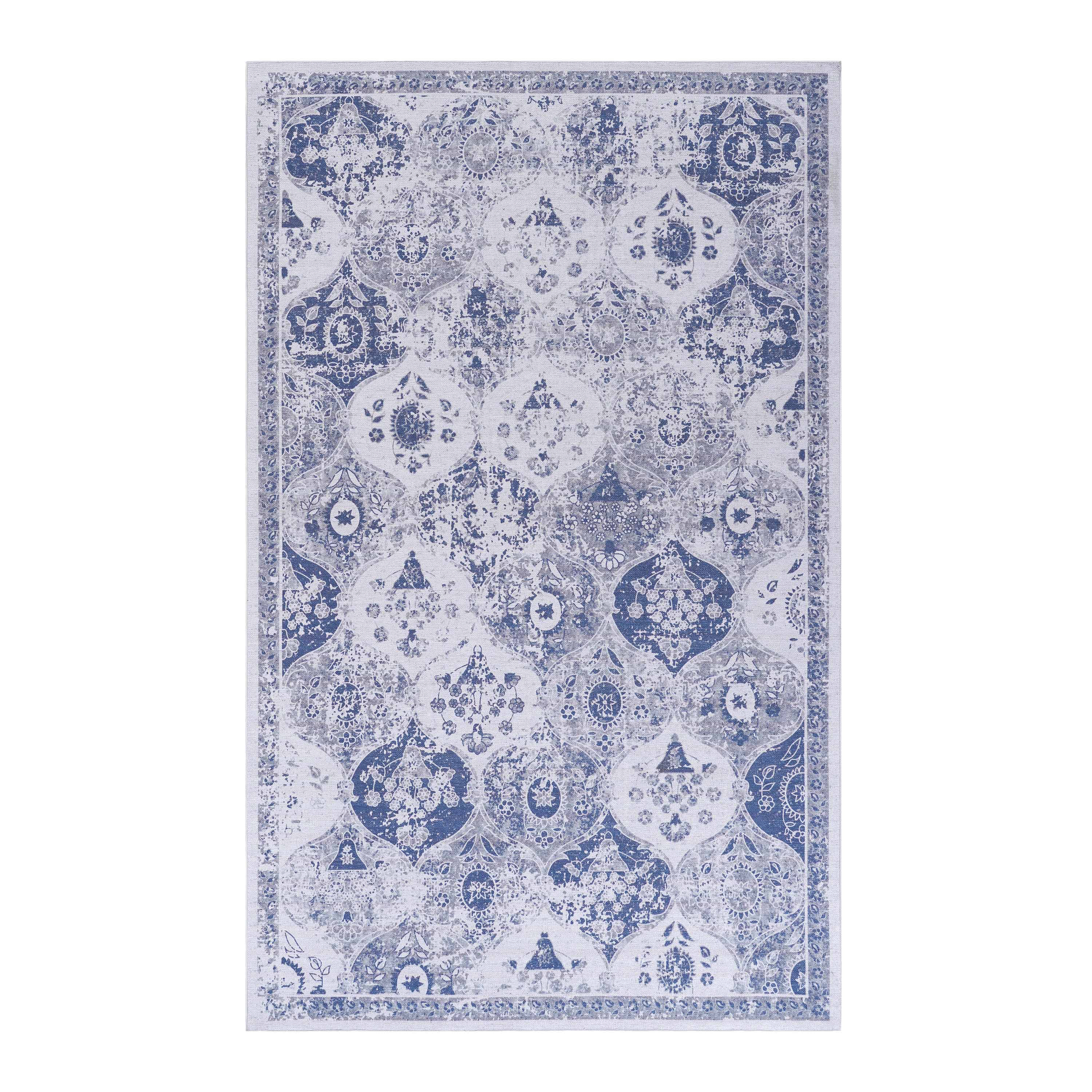 MAVAL Blue Washable Area Rug 9x12 - Super Soft Chenille Polyester, Stain-Resistant, Non-Slip Backing, Low Pile for Living Room, Bedroom, Dining Room, Kitchen, Turkey