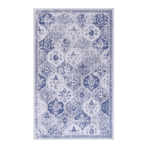 MAVAL Blue Washable Area Rug 4x6 - Soft, Non-Slip, Stain-Resistant Chenille Rug for Living Room, Bedroom, Dining Room, Hallway - Easy Clean, Low Pile, Turkish Made