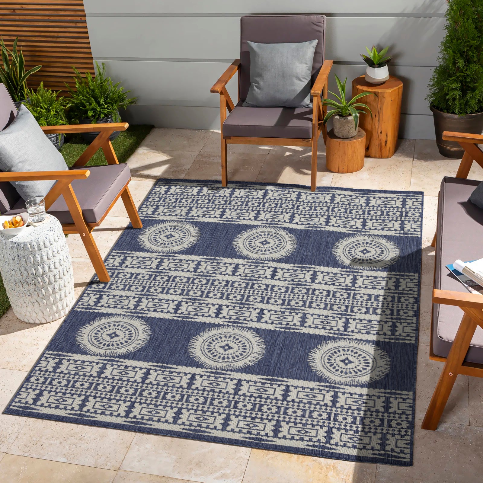 Sunshine Collection Blue 5'3" x 7'3" Indoor/Outdoor Area Rug - Durable Polypropylene, Stain-Resistant, Easy Clean, Flatweave for Entryways & Patios