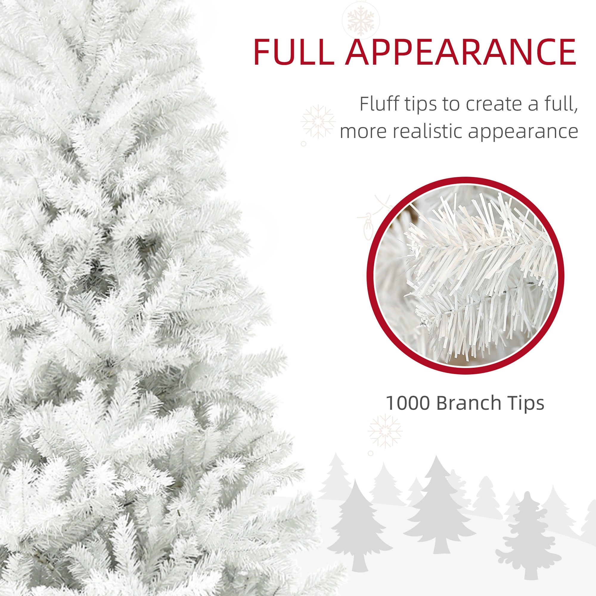 HOMCOM 6ft White Unlit Artificial Christmas Tree - 1000 Branch Tips, Auto-Open, Steel Base - Realistic Holiday Decor for Home &amp; Office, Easy Assembly &amp; Storage