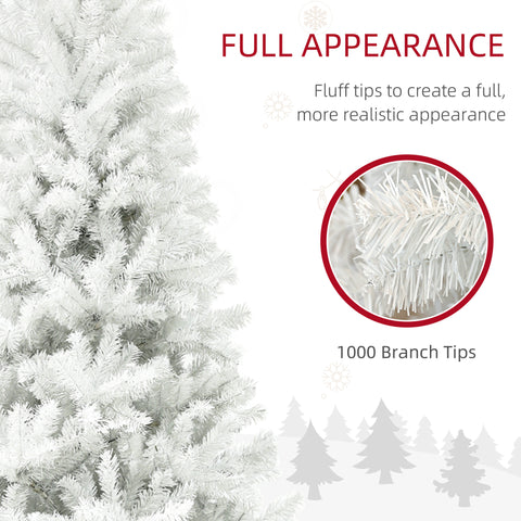 HOMCOM 6ft White Unlit Artificial Christmas Tree - 1000 Branch Tips, Auto-Open, Steel Base - Realistic Holiday Decor for Home &amp; Office, Easy Assembly &amp; Storage