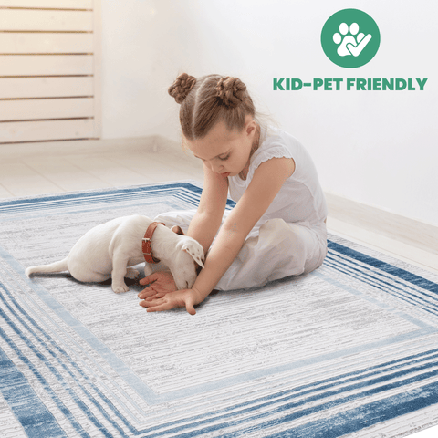 MARFI Collection 6x9 Blue Area Rug - Stain-Resistant Polyester, Medium Pile, Kid & Pet-Friendly, Durable Turkish Weave for Living Room, Bedroom, Home Office