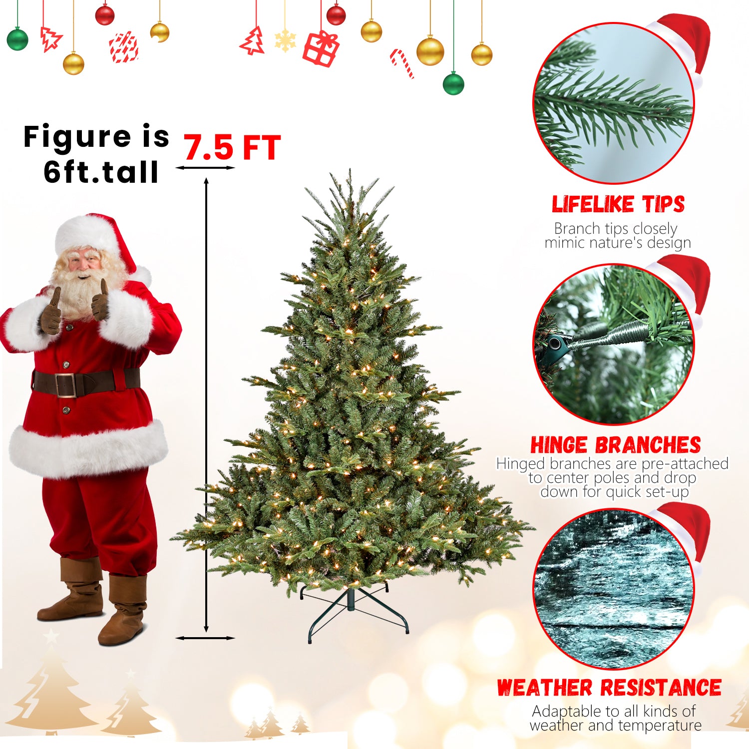 7FT Full-Shape Christmas Tree w/ 750 UL Warm White Lights - Lush PE/PVC Mixed Branches, 2257 Tips, Wide Base, Hinged for Easy Setup, Durable Metal Stand - Ideal for Home &amp; Office Decor