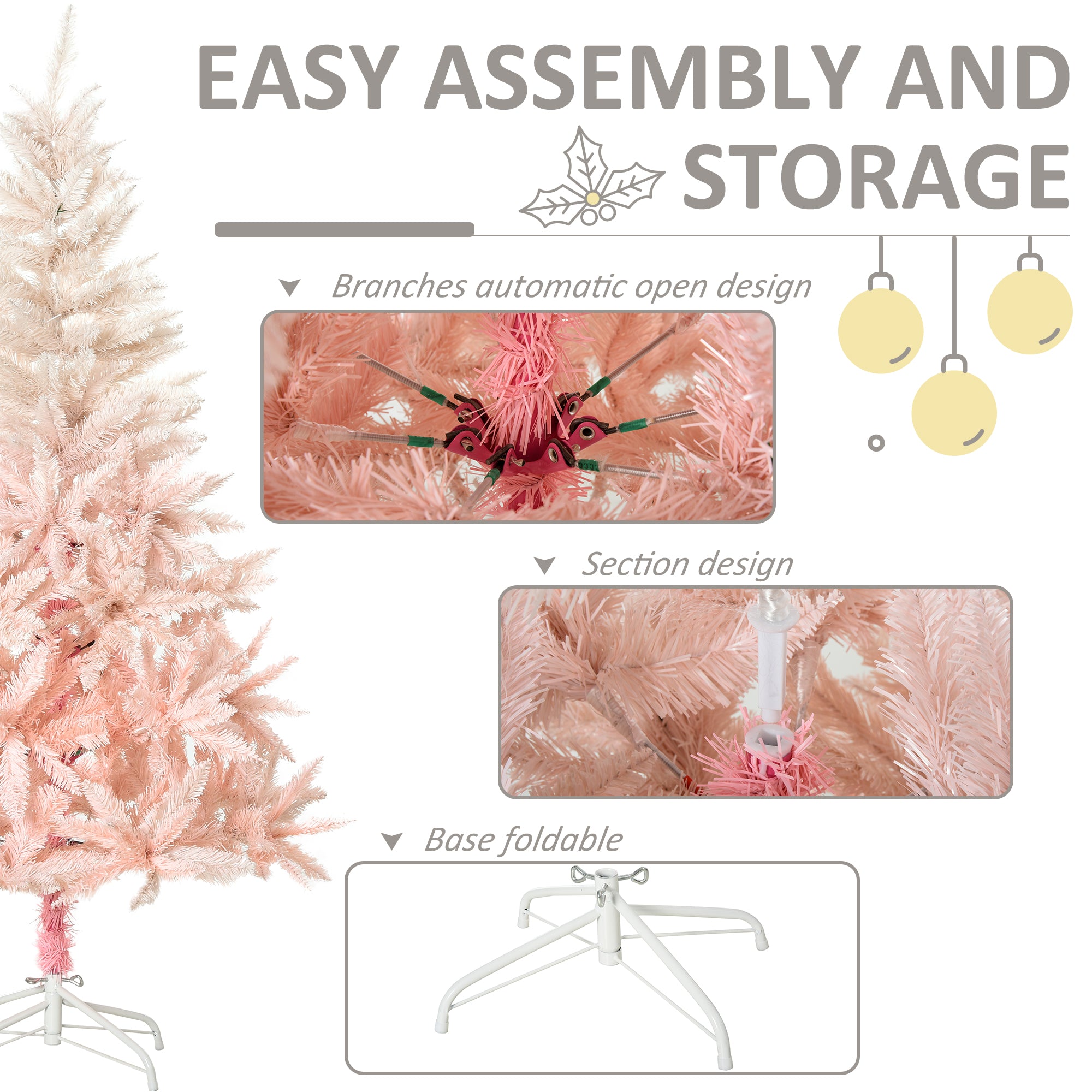 HOMCOM 7ft Pink Unlit Spruce Artificial Christmas Tree: 1000 Realistic Tips, Flame Retardant Plastic, Easy Assembly for Home & Holiday Decor