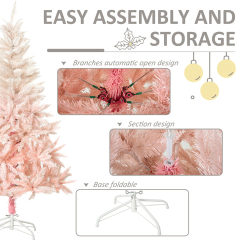 HOMCOM 7ft Pink Unlit Spruce Artificial Christmas Tree: 1000 Realistic Tips, Flame Retardant Plastic, Easy Assembly for Home & Holiday Decor