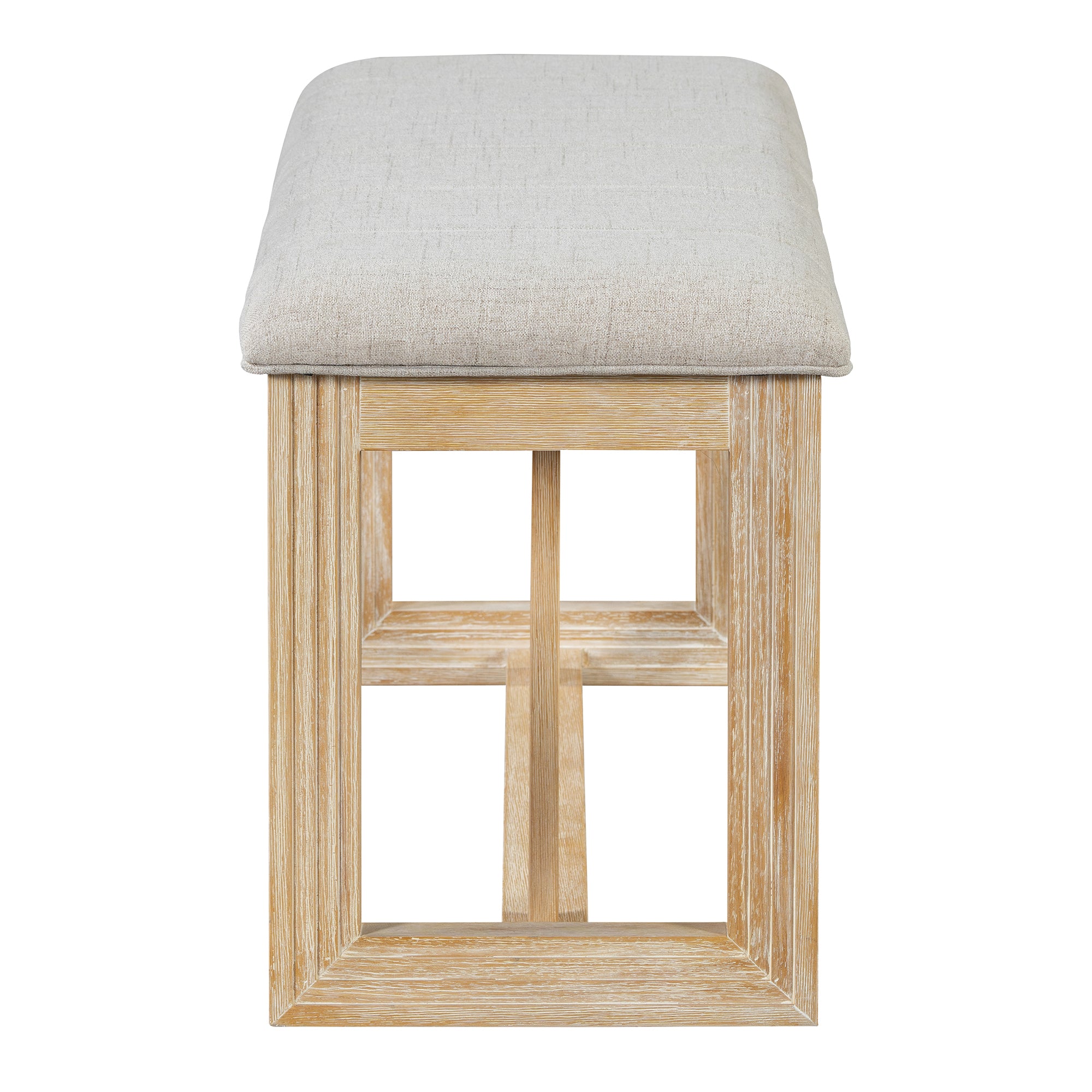 TREXM 6-Piece Retro Dining Table Set for 6, 60" Oak Veneer Wood Kitchen Table & 4 Chairs with Upholstered Bench, Natural Finish, Dining Room & Kitchen Use, Durable Rubberwood Legs