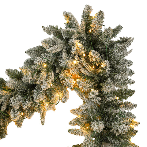 Snow Flocked Christmas Wreath, Garland & 6ft Tree 3-Pack Decor Set | Warm White LED Lights | 900-Tip PVC/PE Tree | Indoor/Covered Outdoor Use | Festive Winter Wonderland Ambiance