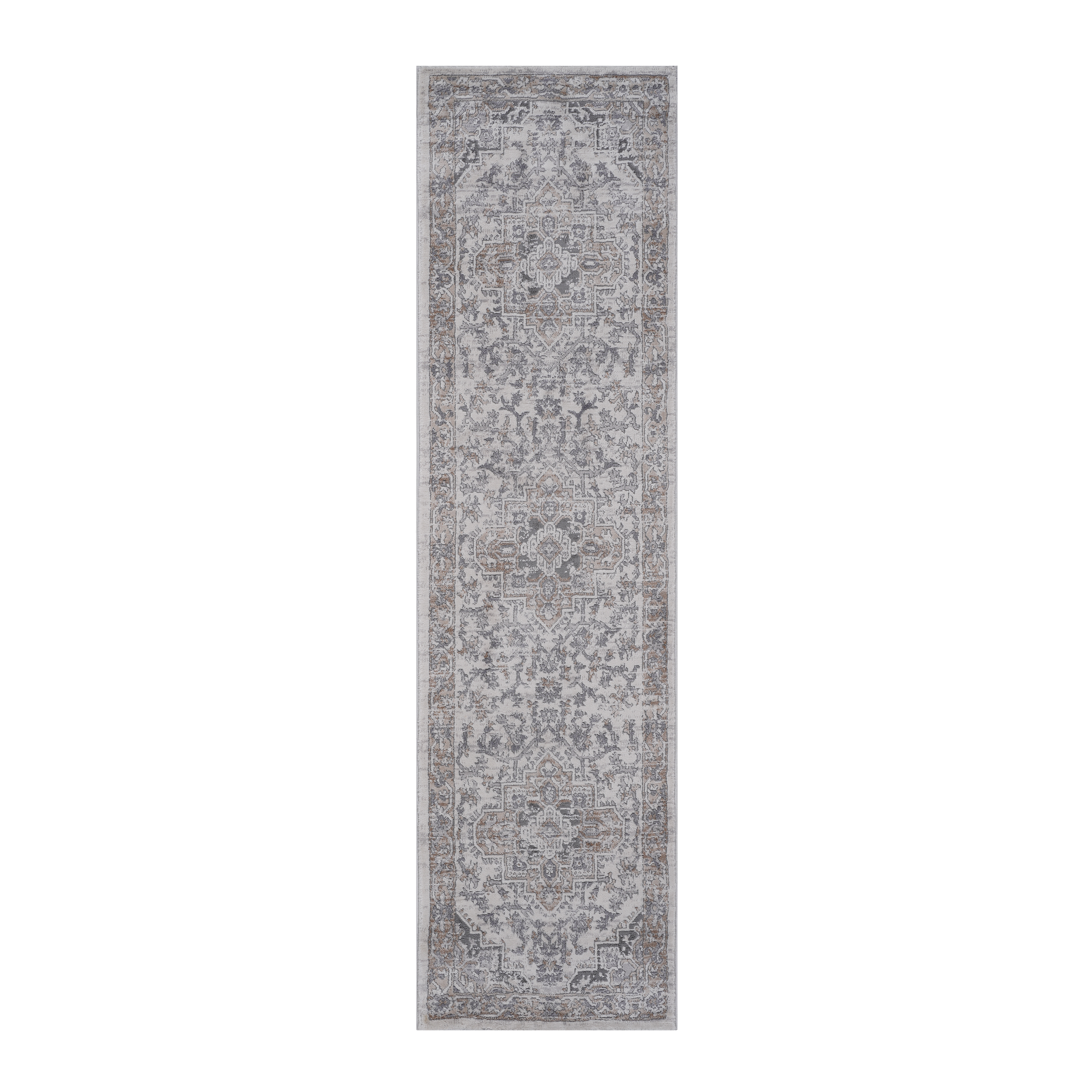 MARFI Collection 2'x8' Oriental Runner Rug, Ivory & Beige, Stain-Resistant Polyester, Medium Pile 0.35", Durable, Kid & Pet-Friendly, Turkish Made, Entryway & Hallway Decor