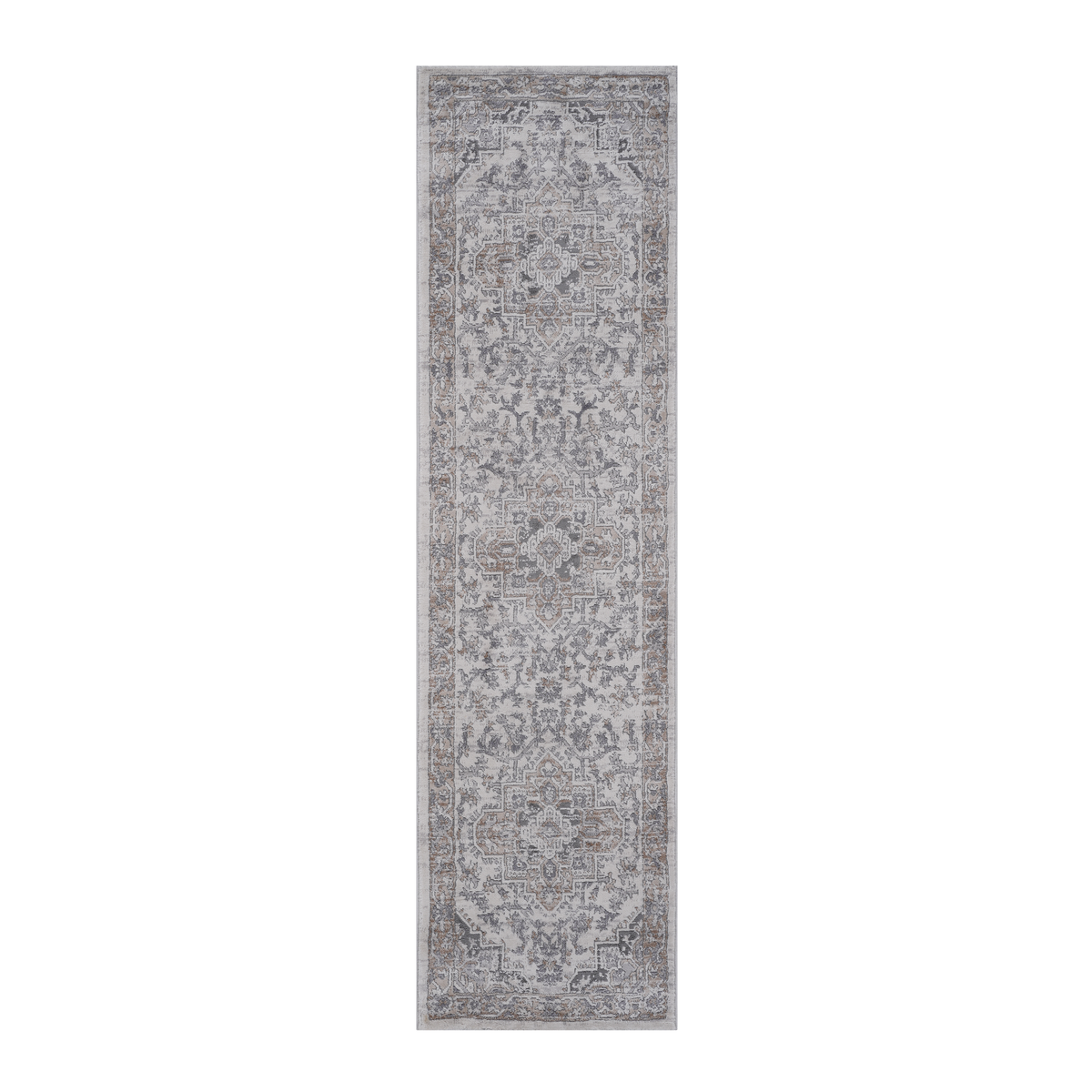 MARFI Collection 2'x8' Oriental Runner Rug, Ivory & Beige, Stain-Resistant Polyester, Medium Pile 0.35", Durable, Kid & Pet-Friendly, Turkish Made, Entryway & Hallway Decor