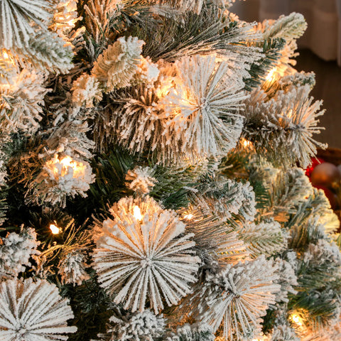 9ft Flocked Fir Christmas Tree with 750 Warm White Clear Lights - Realistic Snow-Dusted Artificial Tree for Cozy Indoor Holiday Home &amp; Office Decor