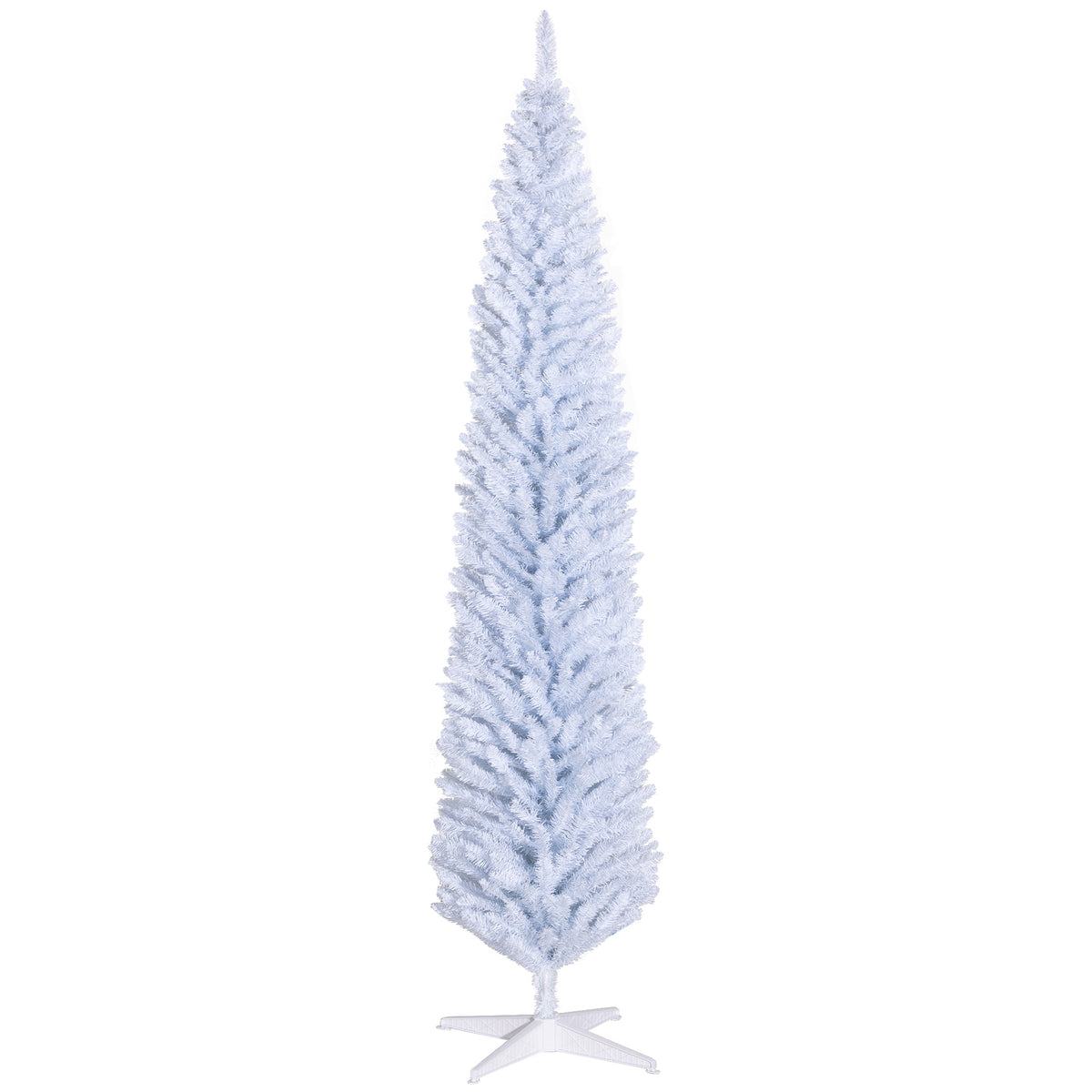 HOMCOM 8ft White Slim Pencil Christmas Tree - Unlit Artificial Xmas Tree with 618 Realistic Branch Tips &amp; Sturdy Plastic Stand for Cozy Home &amp; Holiday Decor