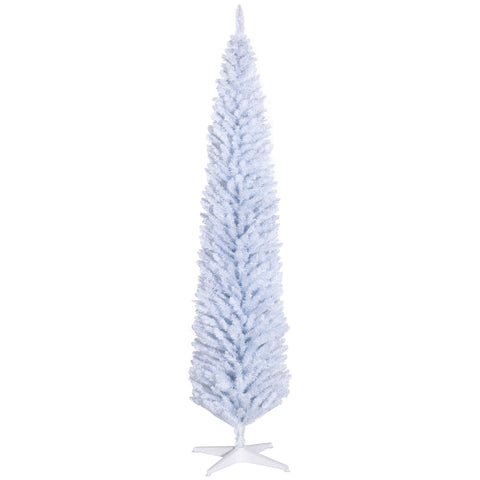 HOMCOM 8ft White Slim Pencil Christmas Tree - Unlit Artificial Xmas Tree with 618 Realistic Branch Tips &amp; Sturdy Plastic Stand for Cozy Home &amp; Holiday Decor