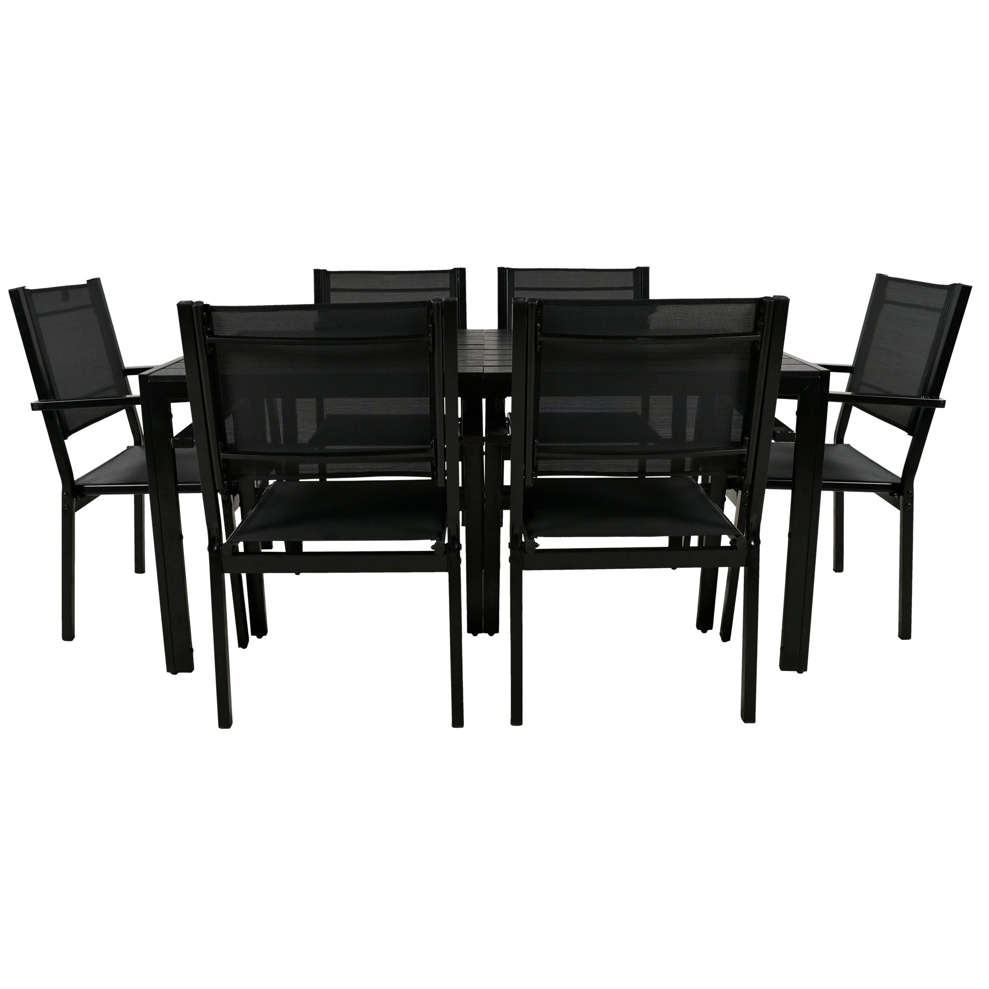 U-Style 6-Seater Outdoor Dining Set: Durable Steel Patio Furniture, Modern Black Balcony & Backyard Table & Chairs, 58.3" W, Easy Assembly, Residential Use