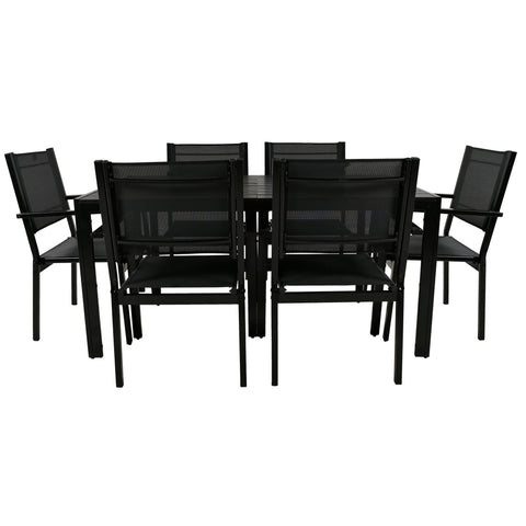 U-Style 6-Seater Outdoor Dining Set: Durable Steel Patio Furniture, Modern Black Balcony & Backyard Table & Chairs, 58.3" W, Easy Assembly, Residential Use