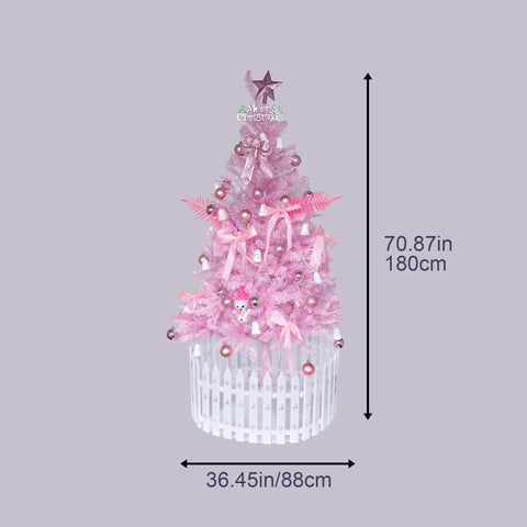 6FT Slim Pink Pencil Christmas Tree - Flame-Resistant PVC, Sturdy Metal Base, Easy Assembly for Apartments, Offices &amp; Holiday Decor