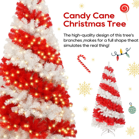 6ft Candy Cane Christmas Tree with 300 Warm White LED Lights & 900 Bendable Branches, Premium PVC Holiday Decoration for Home, Parties, Indoor Xmas Decor