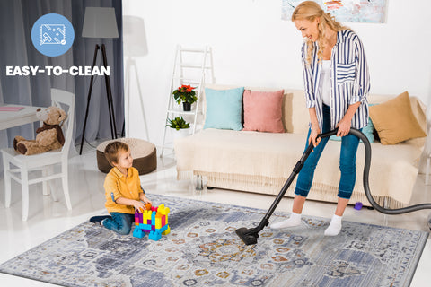 PAYAS Collection 6x9 Cream & Gold Medallion Area Rug - Stain-Resistant, Non-Shedding Polyester, Medium Pile, Kid & Pet-Friendly, Durable for Living Room, Bedroom, Entryway