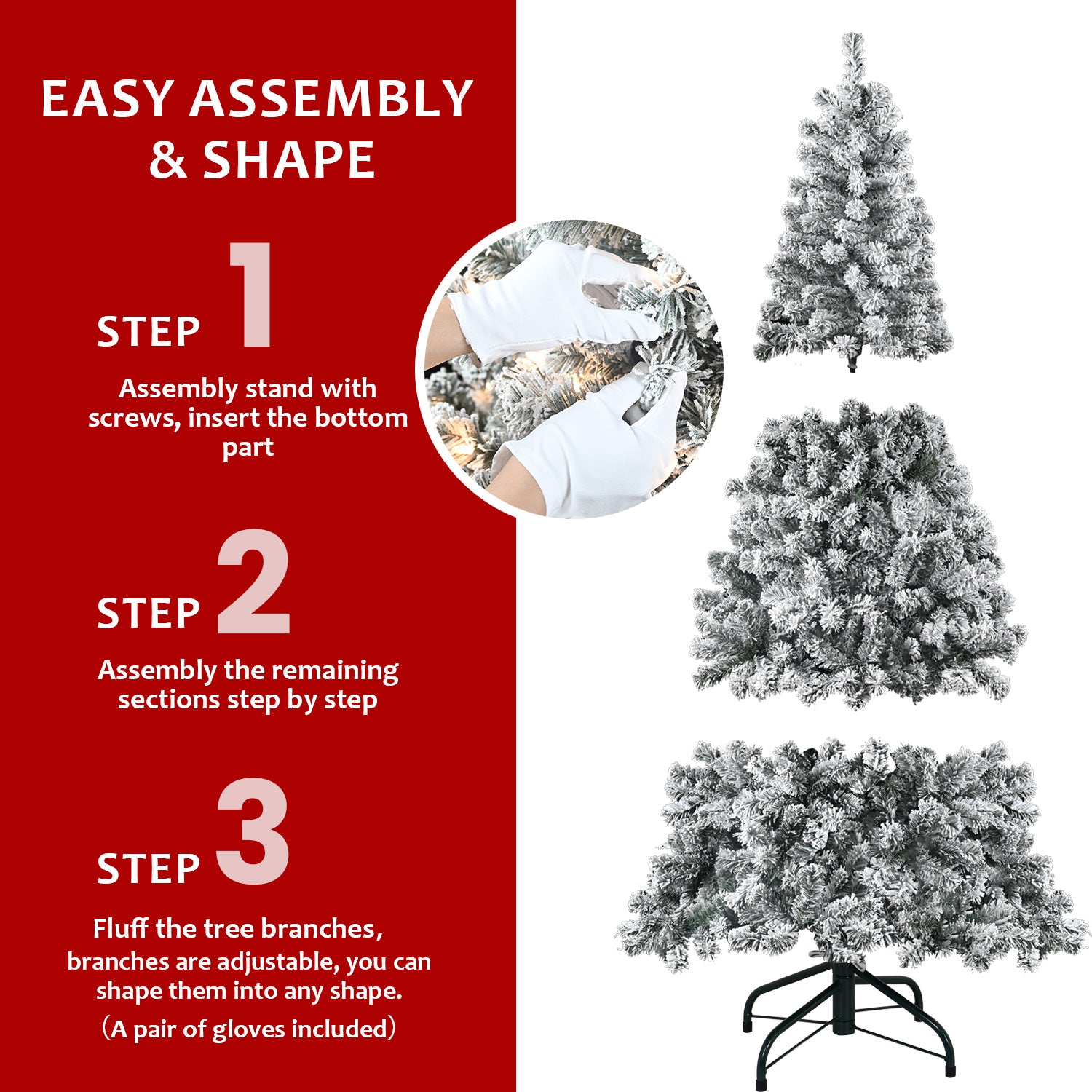 6ft Snowy Flocked Christmas Tree with 250 Warm White Lights - Artificial Winter Holiday Tree, 678 Tips, Durable Metal Stand, PVC, Green/White for Home & Office Decor