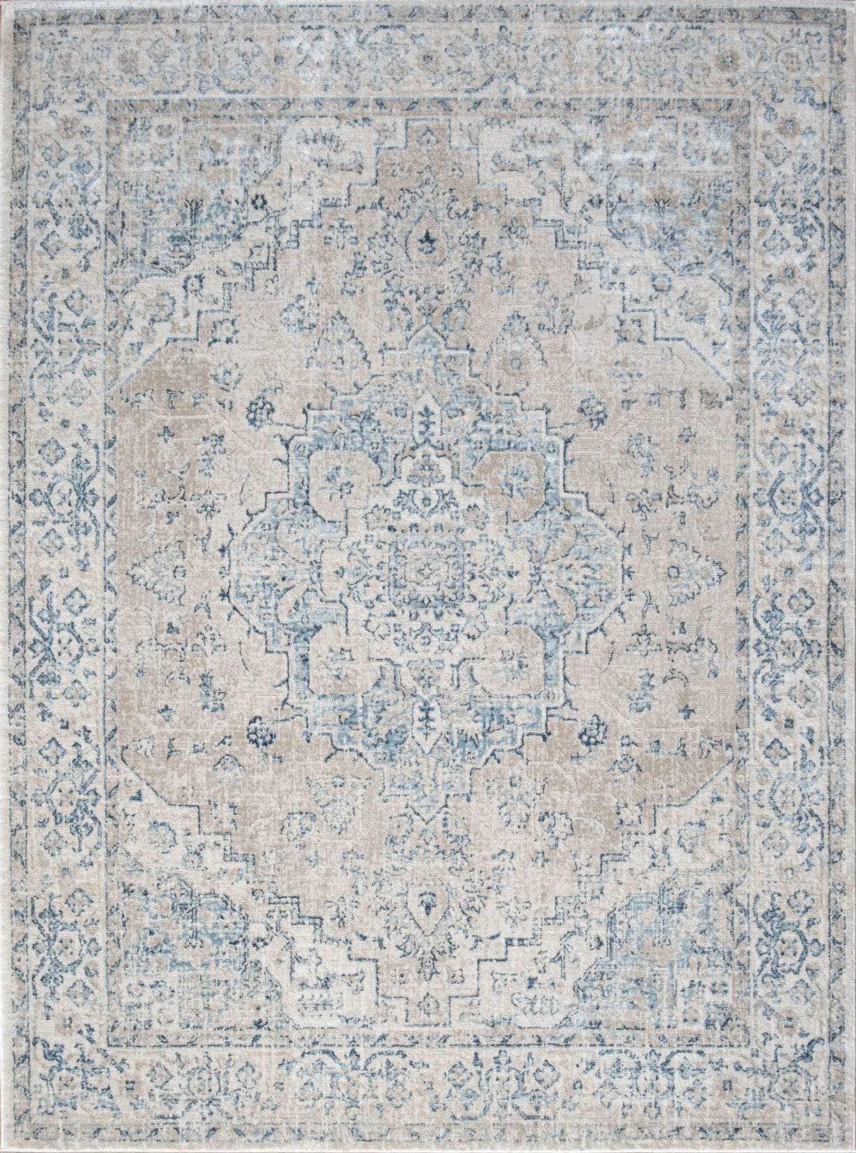 Noble GC_GEN7001 Ivory 2x3 ft Area Rug: Classic Medallion Pattern, Soft Polyester, Durable, Stain-Resistant, Low Pile Entryway Rug, Made in Turkey