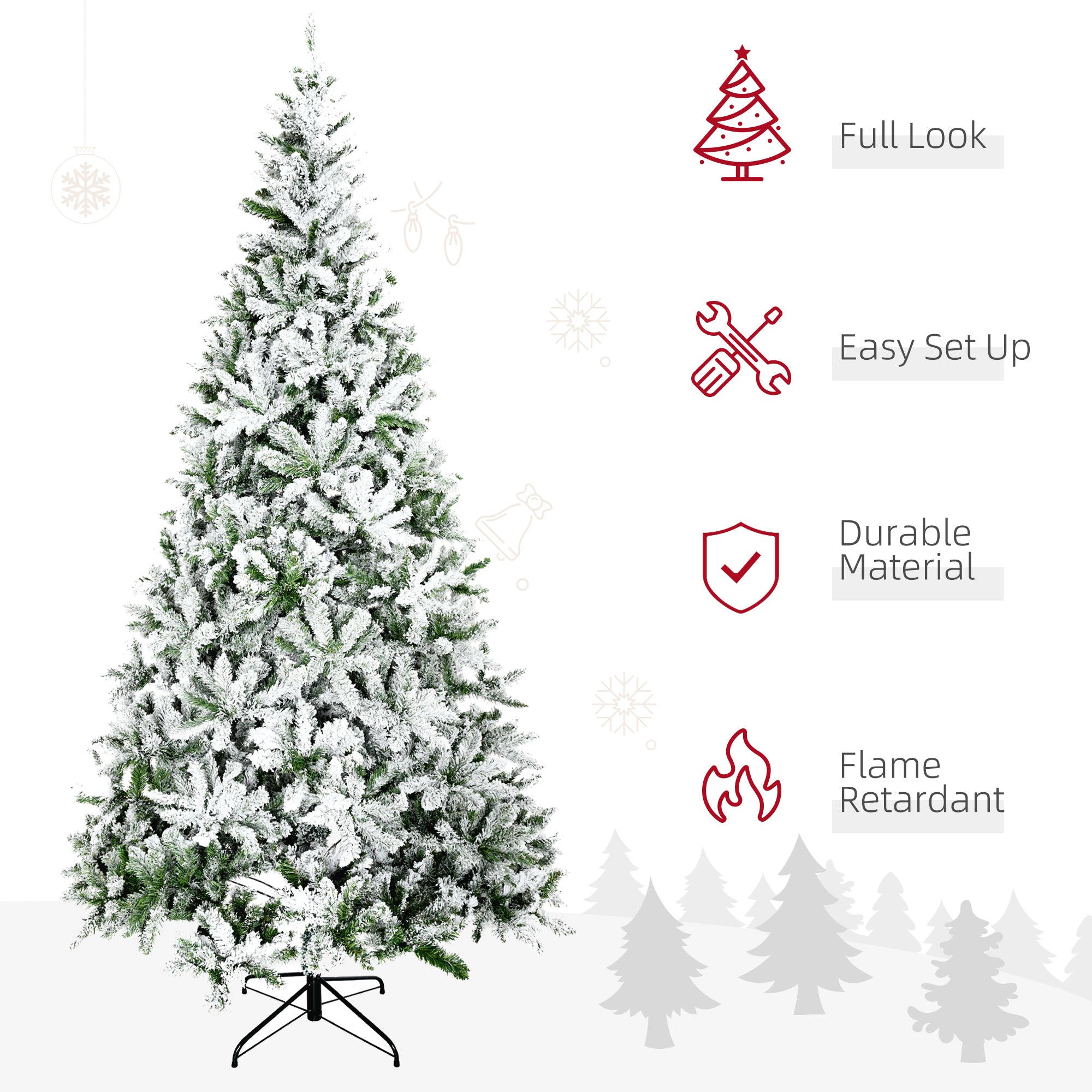 HOMCOM 9' Tall Snow Flocked Pine Artificial Christmas Tree | Realistic Unlit Green Branches | Flame-Retardant &amp; Easy Assembly | Perfect for Home &amp; Holiday Decor