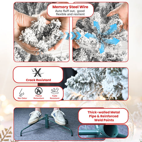 6FT Snow-Kissed Flocked Christmas Tree with 36 Natural Pinecones, Lush 888 PVC Tips, Sturdy Metal Stand - Full Shape Artificial Holiday Decor for Indoor Seasonal Festivities