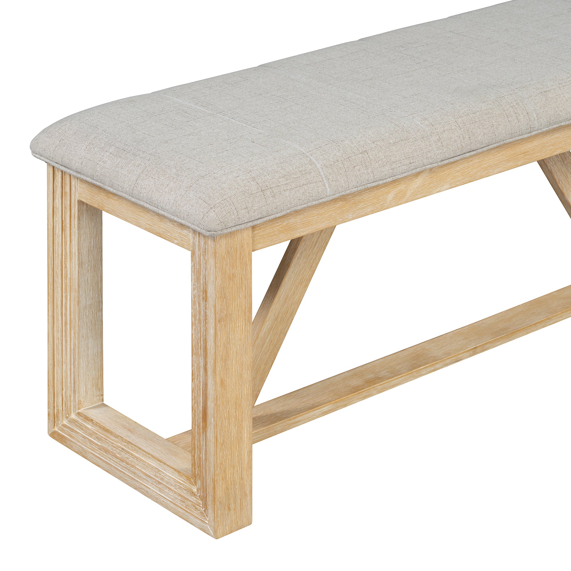 TREXM 6-Piece Retro Dining Table Set for 6, 60" Oak Veneer Wood Kitchen Table & 4 Chairs with Upholstered Bench, Natural Finish, Dining Room & Kitchen Use, Durable Rubberwood Legs