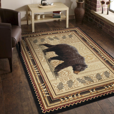 Nature's Nest GC_CBL3010 Black 2x3 Lodge Area Rug - Bear Southwestern Motif, 100% Polypropylene, Durable &amp; Stain Resistant, 0.39" Pile Height, Made in Turkey