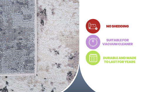 PAYAS Collection 8x10 Cream &amp; Brown Abstract Area Rug - Stain Resistant, Non-Shedding Polyester for Living Room, Bedroom, Office, High-Traffic Areas, Durable, Easy Care, Turkish Made