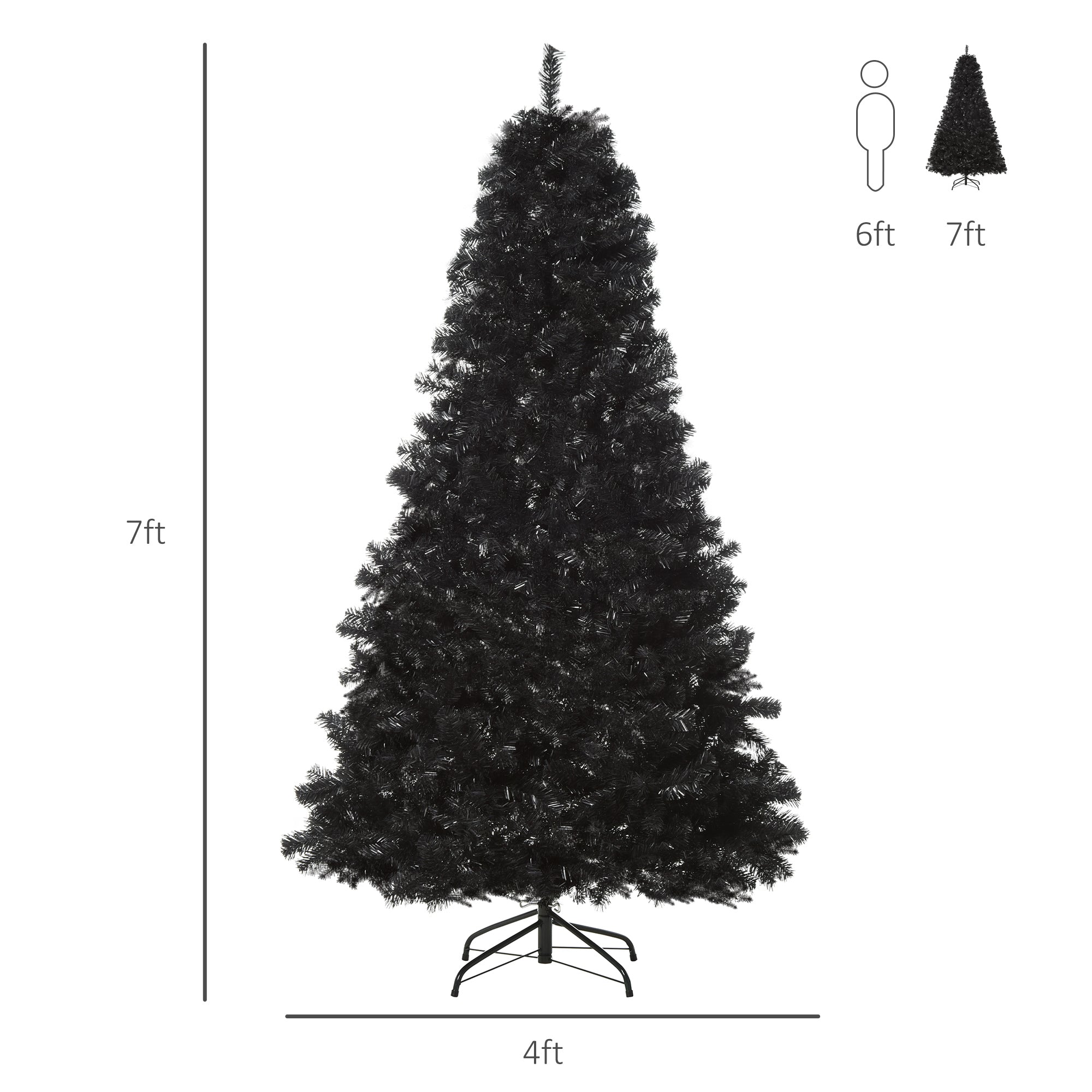 HOMCOM 7ft Black Douglas Fir Artificial Christmas Tree - Unlit, Realistic Plastic Branches, 1346 Tips, Sturdy Metal Base for Halloween & Holiday Decor