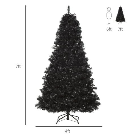 HOMCOM 7ft Black Douglas Fir Artificial Christmas Tree - Unlit, Realistic Plastic Branches, 1346 Tips, Sturdy Metal Base for Halloween & Holiday Decor